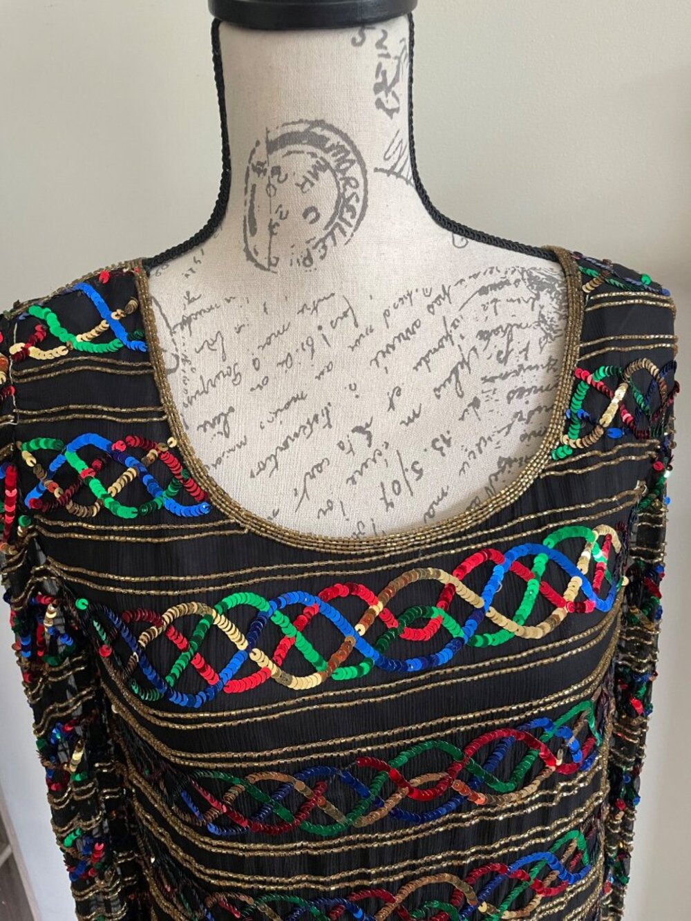 Vintage Stenay Silk Rainbow Sequin Shirt Scoop Neck Blouse Top Showgirl Sparkle - Picture 13 of 14